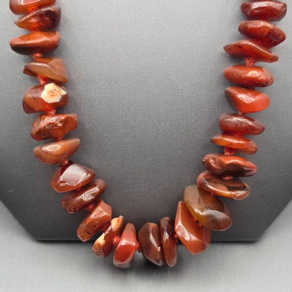 VTG Carnelian Chunk 11mm Bead Handtied Necklace 19" Natural Gemstone 92g - Picture 4 of 8